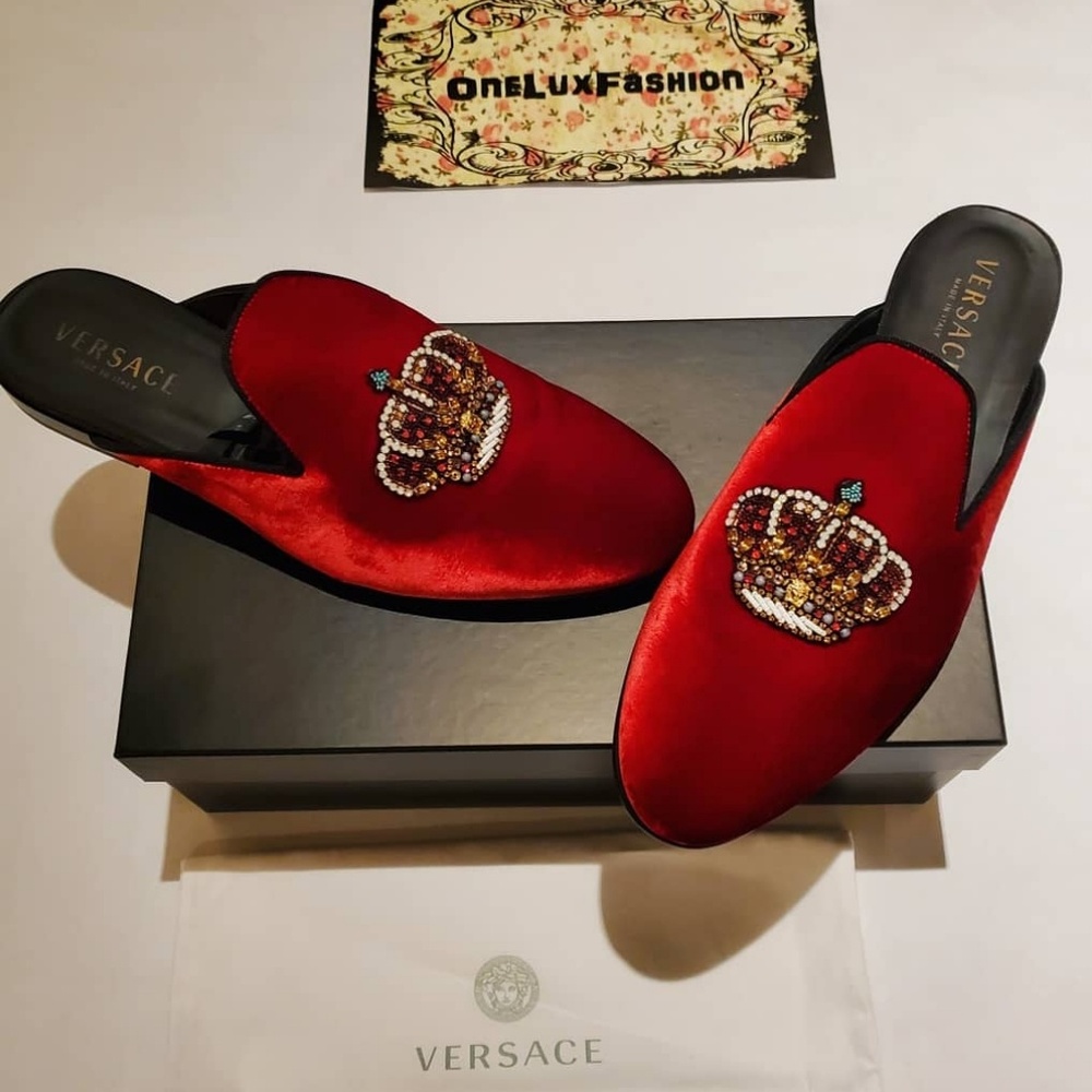 Versace velvet beaded slippers